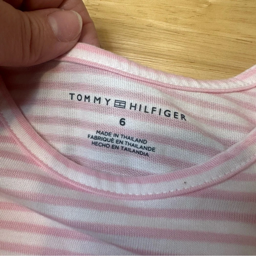 Tommy Hilfiger Girls Size 6 Pink And White Striped Tee NWT